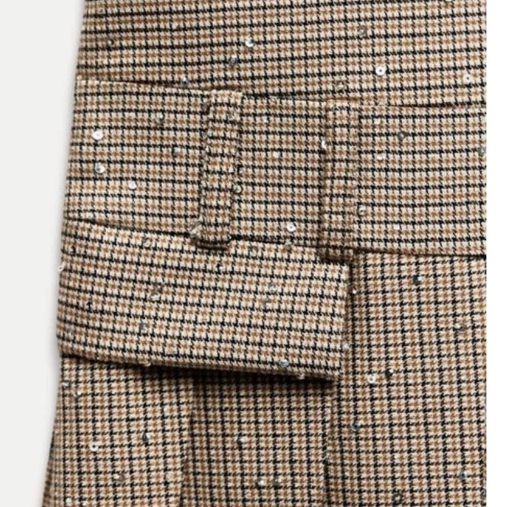 Zara Brown Plaid Pleated Pinafore Mini Skirt Dress - Picture 2 of 5